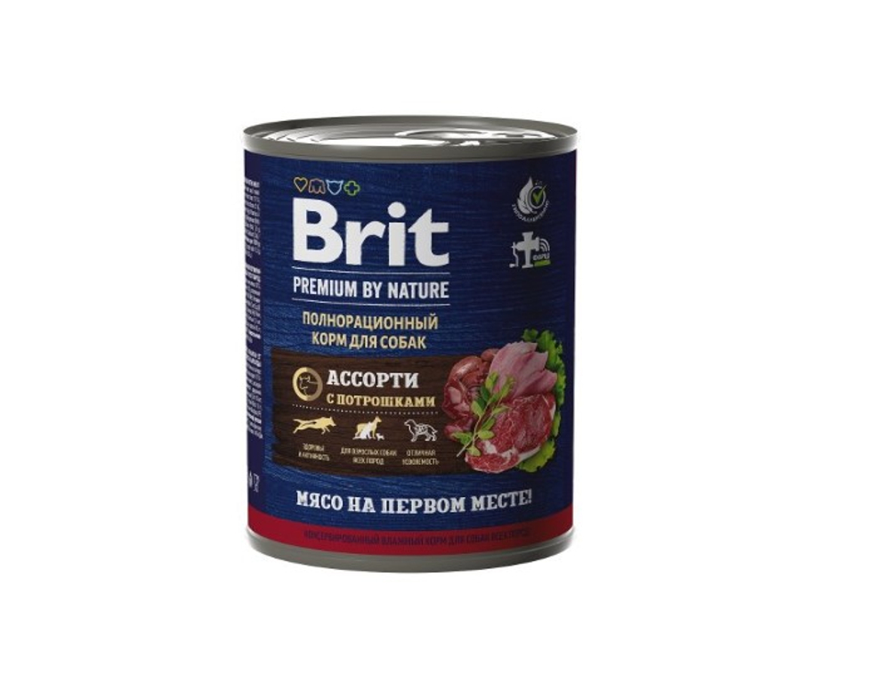 BRIT PREMIUM BY NATURE, Консервы с мясным ассорти и потрошками для собак всех пород, 410г, 5051137