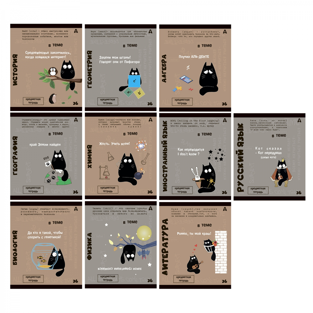 Комплект предметных тетрадей А5 36л.,10 предметов, со справочным материалом, скрепка, мелованный картон (стандарт), блок офсет, Alingar "Тема"