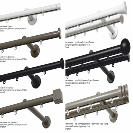 Карниз профильный алюминиевый Доминика Куб d20 мм однорядный, цвет антрацит (вынос 20 см)