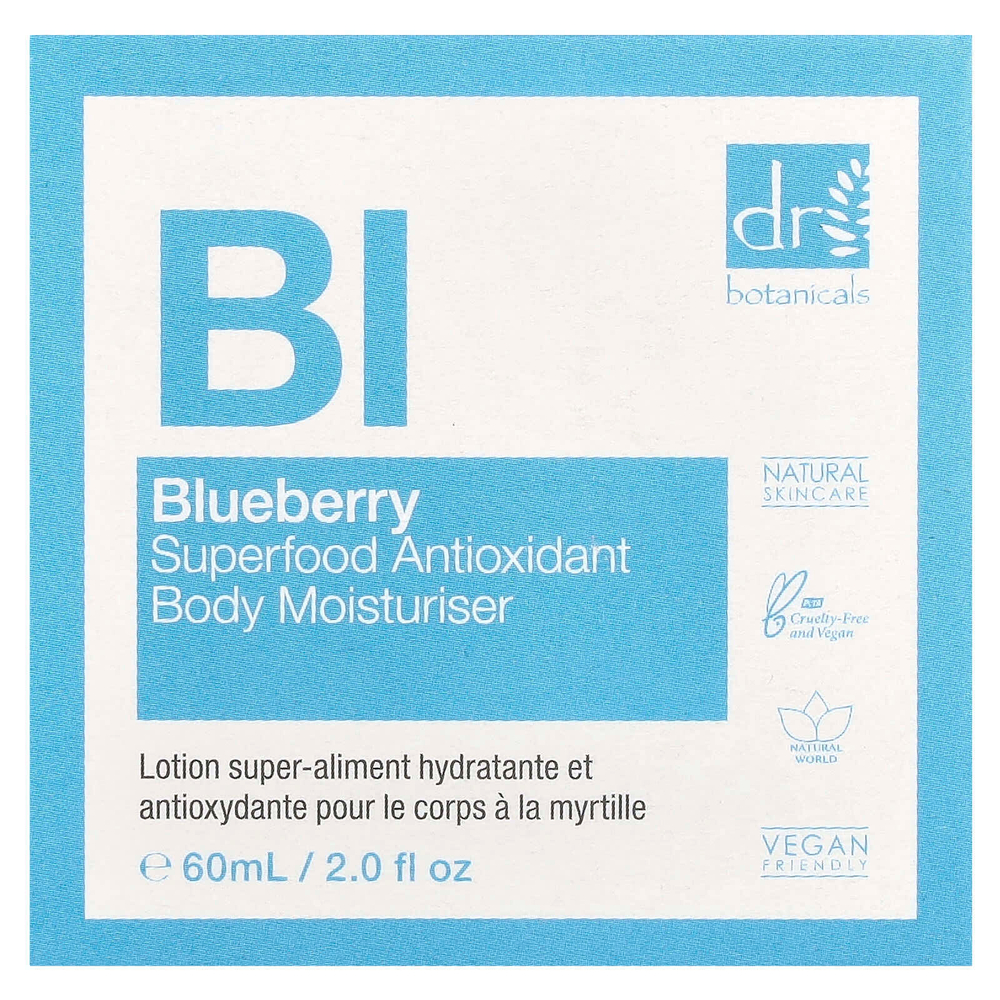 Dr. Botanicals, Антиоксидантное увлажняющее средство для тела Blueberry Superfood, для всех типов кожи, 60 мл (2 жидк. Унции)