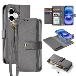 Чехол кошелек с MagSafe из TPU кожи серого цвета от Dux Ducis для iPhone 16, серия Lawa Series Case