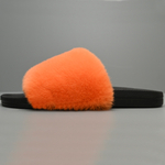 Шлепки из меха кролика рекс "Оранжевый"