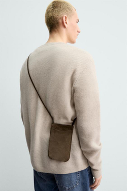 ZARA КОЖАНАЯ СУМКА С ПЛЕЧЕВЫМ РЕМНЕМ, ЗЕЛЕНЫЙ ХАКИ