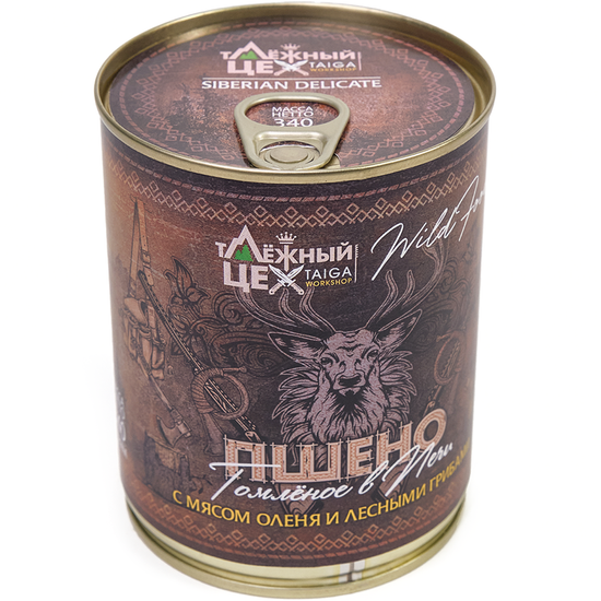 Пшено с мясом Оленя и лесными грибами томлёное в печи 340г.