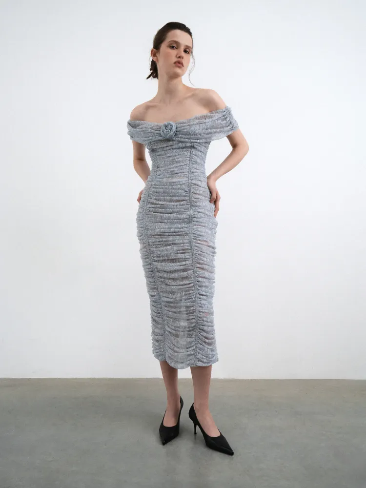 Фиби миди (Fibi midi), платье миди из голубого кружева