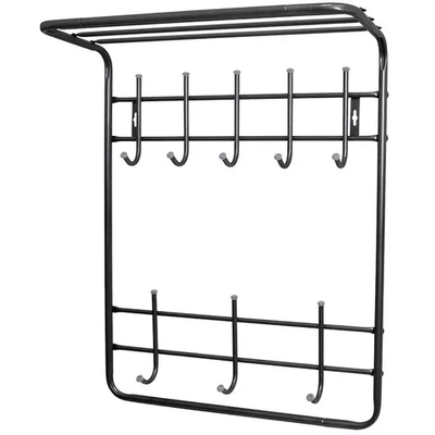 Вешалка настенная 2-х ярусная с полкой, 8 крючков, Черный, ВПТ8