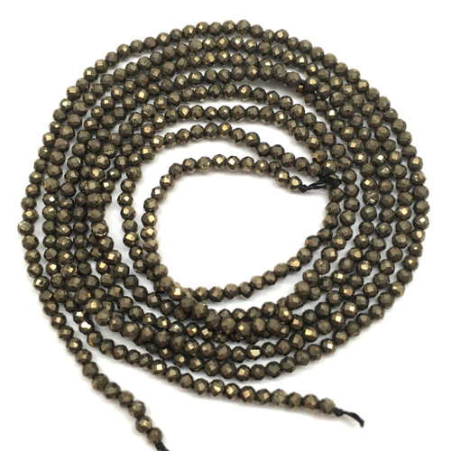 Пирит граненый 2 мм, бусины (нить)