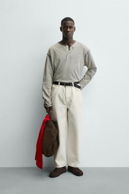 ZARA ФУТБОЛКА В ПОЛОСКУ С ВОРОТНИКОМ НА ПУГОВИЦАХ, СИНИЙ/БЕЛЫЙ