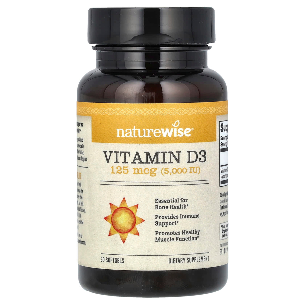 NatureWise, витамин D3, 125 мкг (5000 МЕ), 30 капсул
