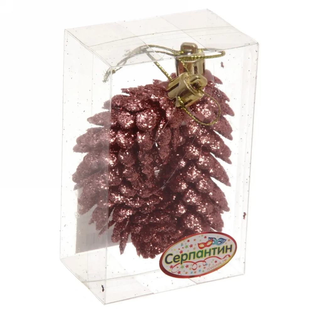 Ёлочные игрушки «Таинственное очарование» Шишки блестящие 9 см (набор 2 шт), розовое золото