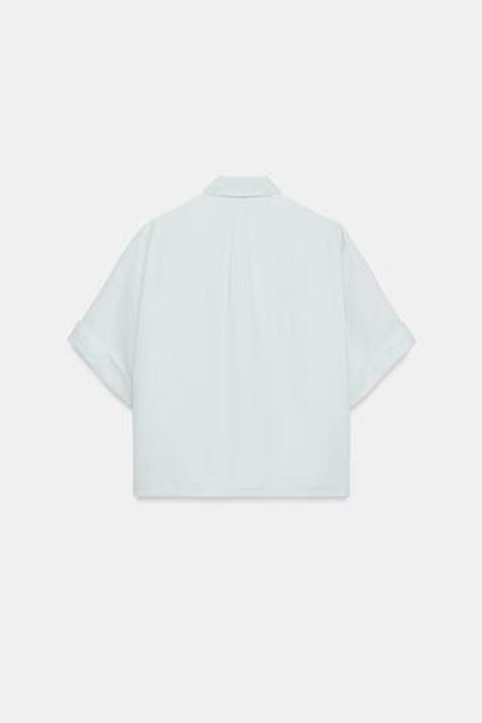 ZARA РУБАШКА СТРУЯЩЕГОСЯ ПОКРОЯ С КОРОТКИМИ РУКАВАМИ, ГОЛУБОЙ