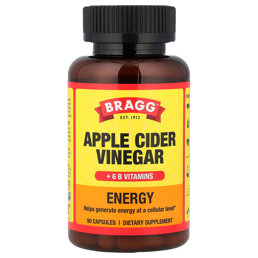 Bragg, Energy, яблочный уксус и 6 витаминов группы B, 90 капсул