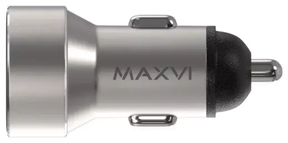 АЗУ 30W 1USB-A QC/1USB-C 6A LED Maxvi  metallic silver