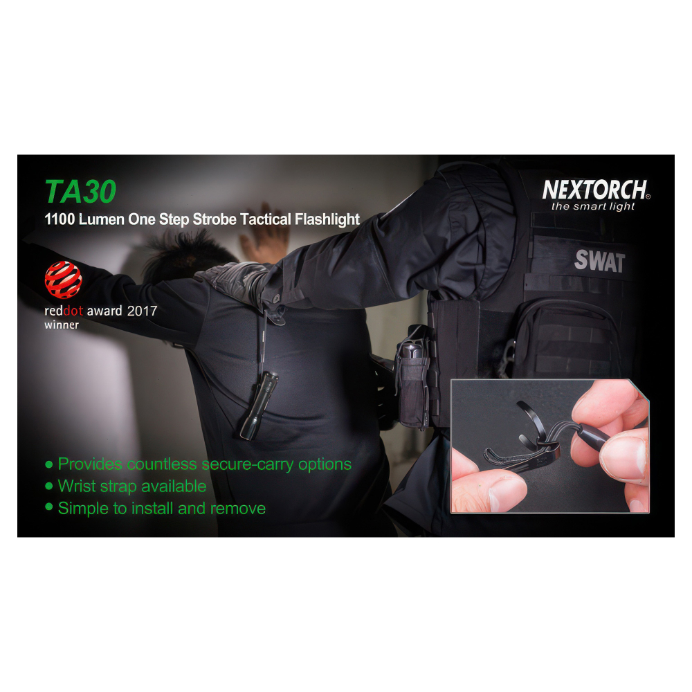 Тактический фонарь Nextorch TA30 — защита от влаги и пыли по стандарту IPX8 (погружение в воду до 2 м) и ударопрочность до 2 м