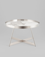 Журнальный столик Гера 80*80см белая керамика сталь серебро