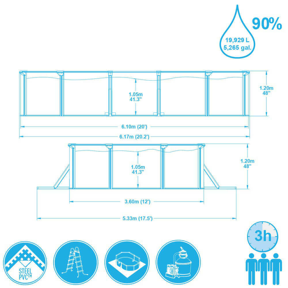 Стальной бассейн Bestway Hydrium Oval Pool 610х360х120 см + песочный ф/насос 5678 л/ч, лестница, тент, подстилка (56369 BW)
