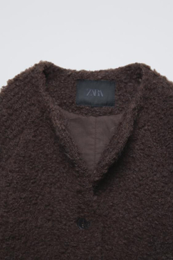 ZARA КАРДИГАН ИЗ СИНТЕТИЧЕСКОЙ ШЕРСТИ И АЛЬПАКИ, КОРИЧНЕВЫЙ