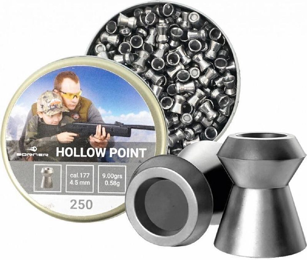 Пули Borner Hollow Point 4,5 мм 0,58 гр 250шт.