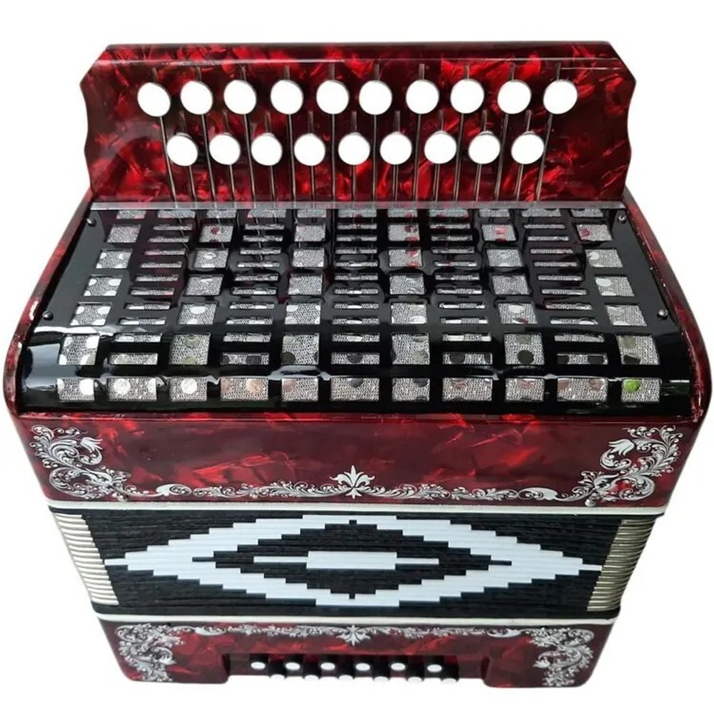 ГАРМОНЬ "ЧАЙКА" (S48ХL, 19х12), ЦВЕТ КРАСНЫЙ, РОСПИСЬ "БЕЛЫМ"