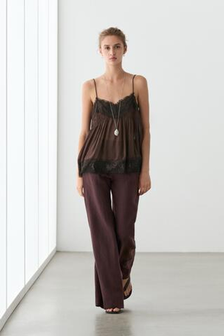 Massimo Dutti Брюки клеш из 100% льна со средней посадкой, гранатовый