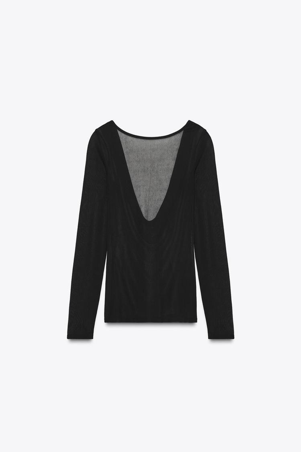 ZARA ПОЛУПРОЗРАЧНАЯ ФУТБОЛКА С ДРАПИРОВКОЙ НА СПИНЕ, ЧЕРНЫЙ