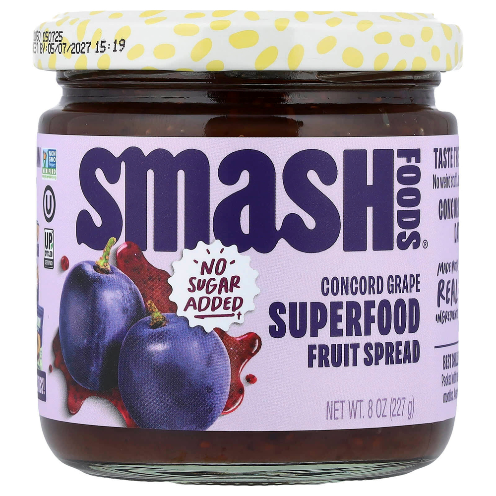 Smash Foods, фруктовая паста с суперфудами, виноград конкорд, 227 г (8 унций)