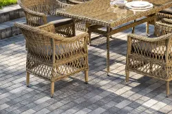 "Амароне" обеденная группа из искусственного ротанга на 6 персон, цвет соломенный