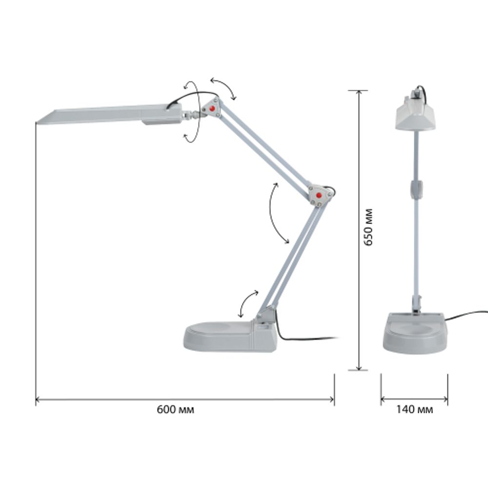 Настольный светильник ЭРА NL-202-G23-11W-GY с лампой PL на струбцине и с основанием серый