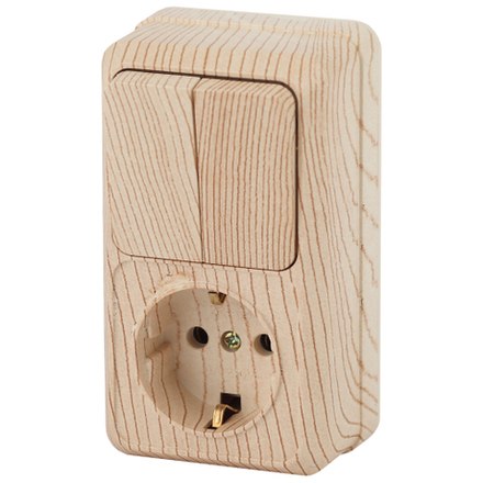 Блок розетка с выключателем Intro Quadro 2-706-11 двойным вертикальный 10-16-А-250В IP20 ОУ сосна