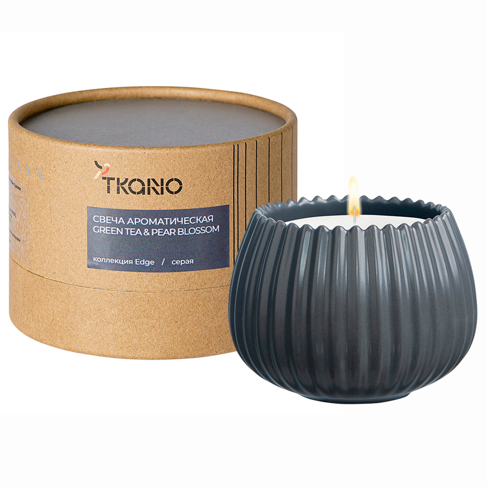 Свеча ароматическая green tea & pear blossom из коллекции edge, серый, 30 ч