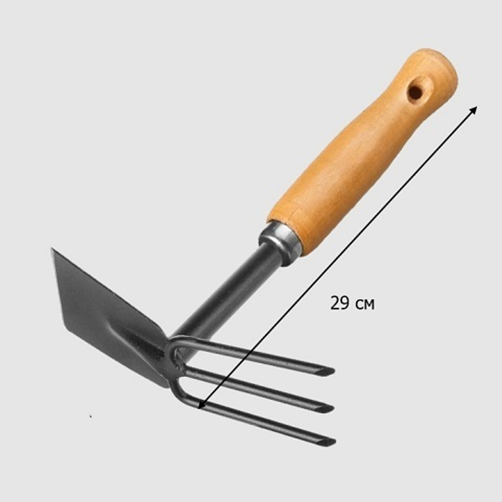 Мотыжка Комбинированная 3-х зубые грабли с лопаткой с дер ручкой `УРОЖАЙНАЯ СОТКА` Эксперт