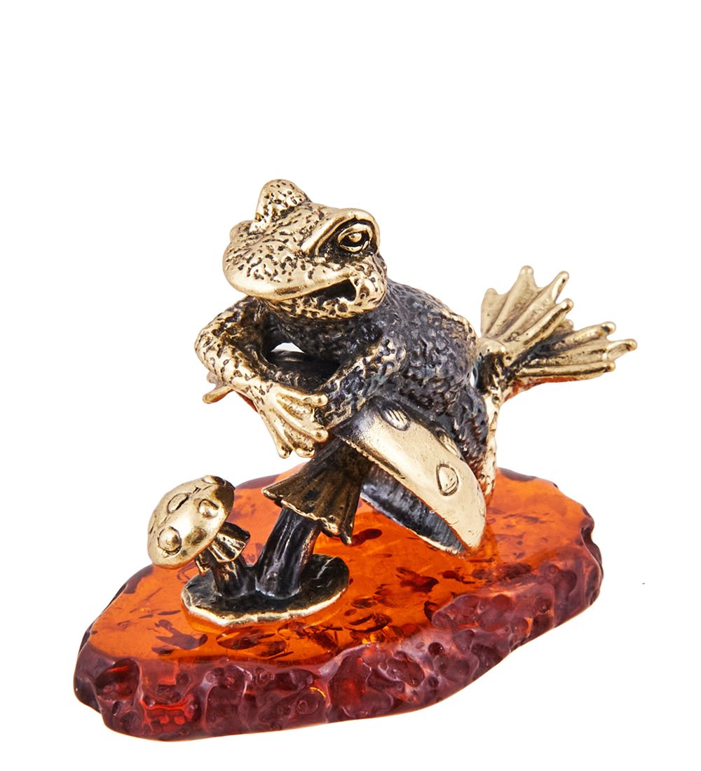 Народные промыслы AM-3691 Фигурка «Лягушка на расслабоне» (латунь, янтарь)