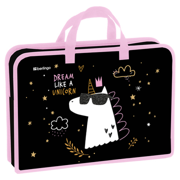 Папка с ручками 1 отделение, А4 Berlingo "Dream Like A Unicorn", 340*245*75мм, пластик, на молнии