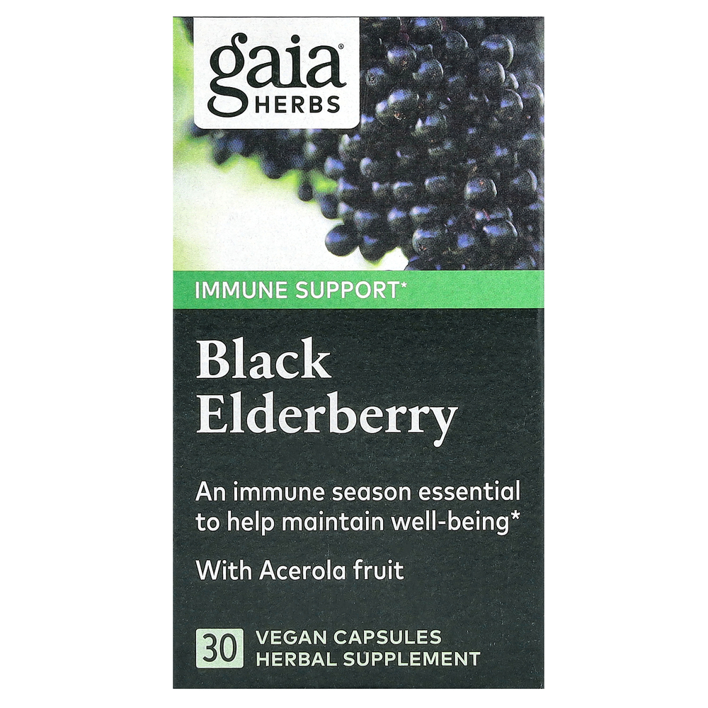 Gaia Herbs, черная бузина с фруктами ацеролы, 30 веганских капсул