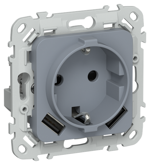 FLITE Розетка 1-местная с заземлением с защитными шторками 16А с USB A+A 3,1А РСЮша11-0-ФлМ маренго IEK