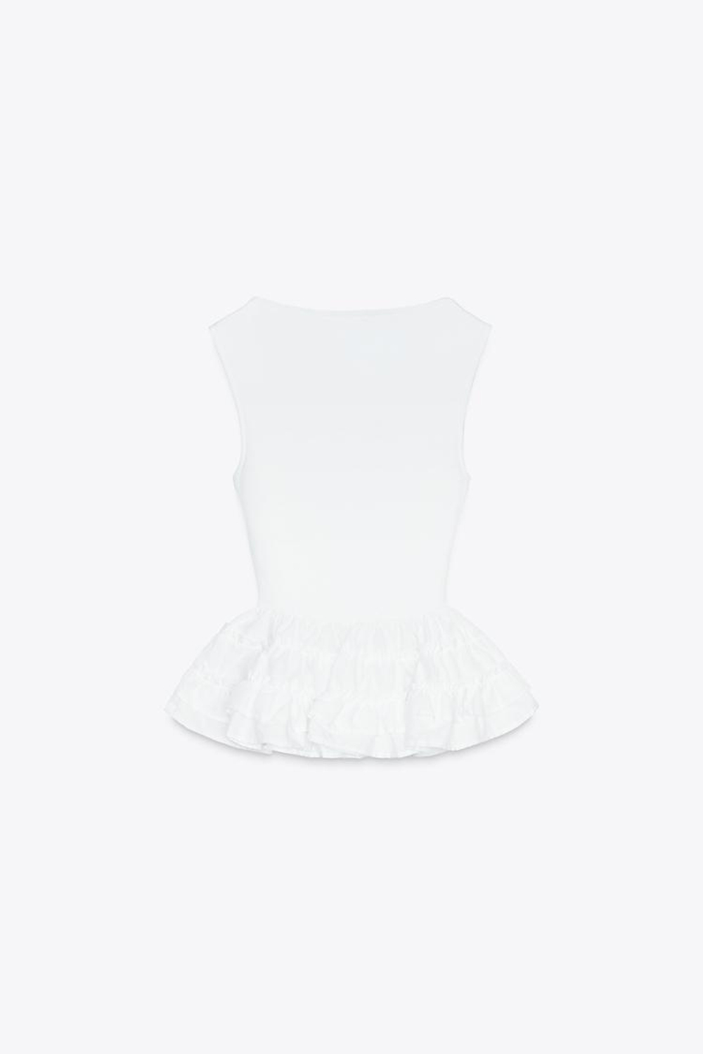 ZARA ТОП С БРЕТЕЛЯМИ И БАСКОЙ, БЕЛЫЙ