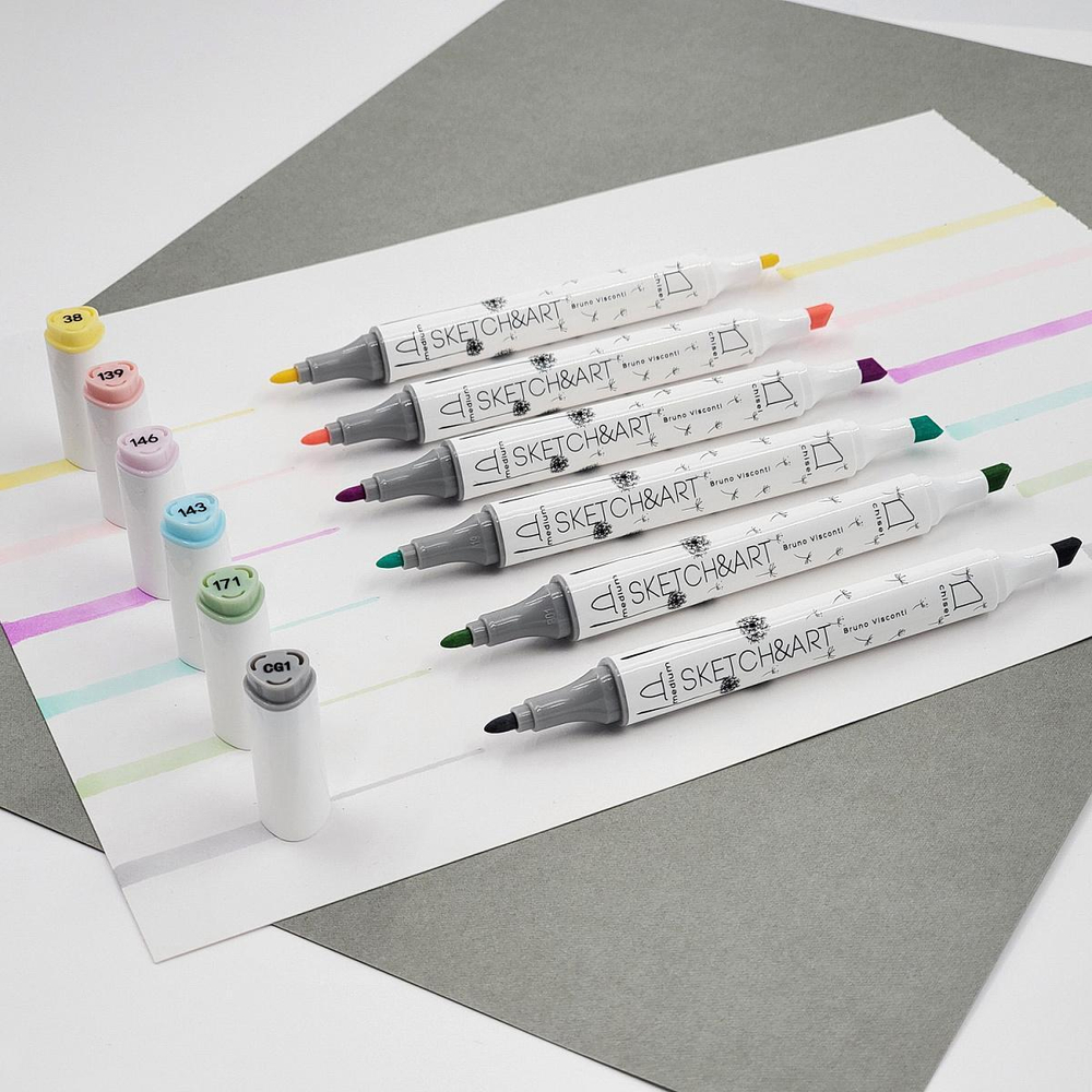 Скейтчмаркеры двусторонние 6 цв. "Sketch&Art. Пастельные цвета" (Bruno Visconti)