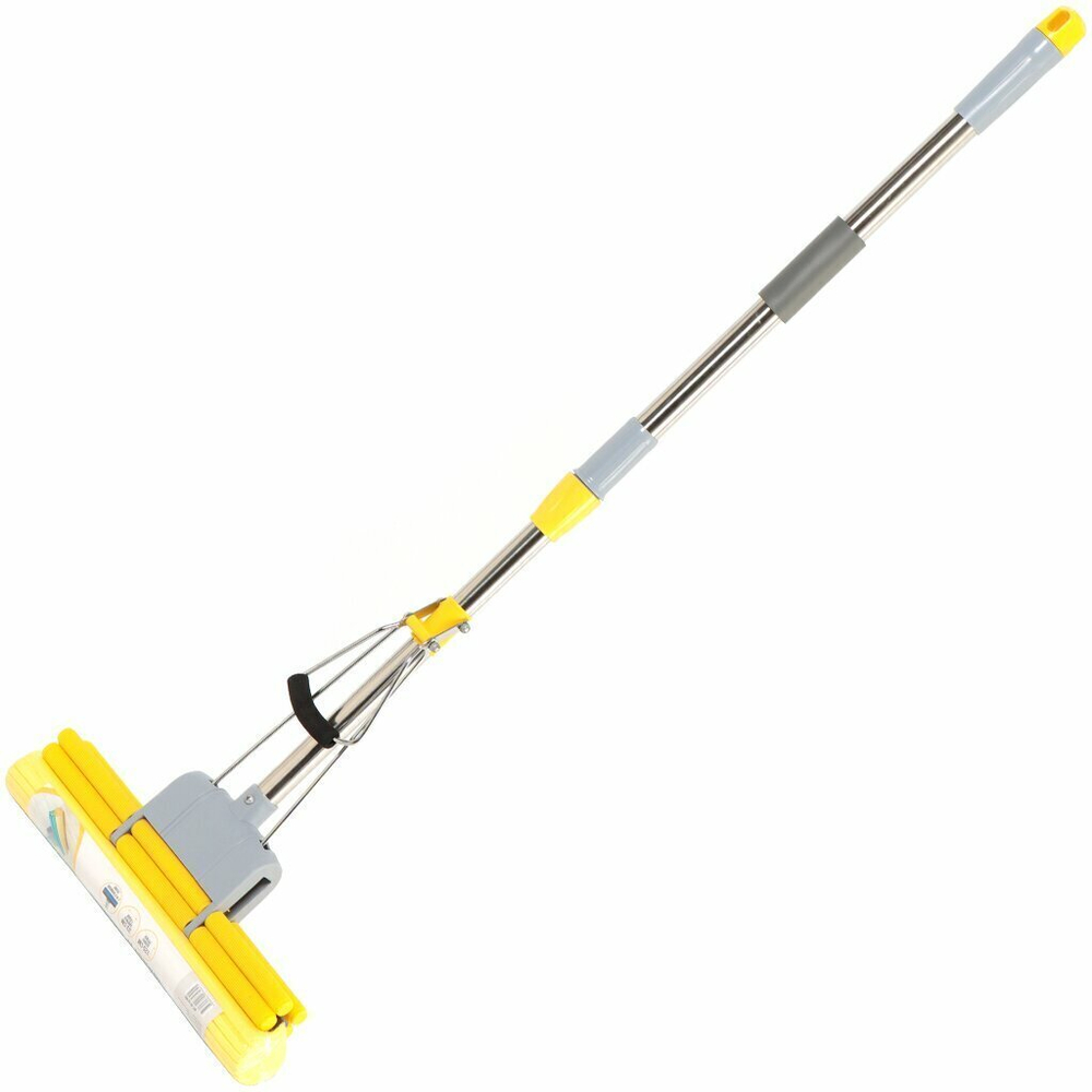 Швабра с отжимом МОП губка, ПВА, 125х33 см, с двойным отжимом, телескопическая ручка, зеленая