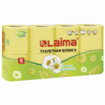 Бумага туалетная бытовая спайка 8 шт. 2-х слойная (8х19 м) LAIMA аромат ромашки (6 штук в упаковке)