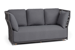 "Лугано" диван 3-местный плетеный из роупа, каркас алюминий темно-серый (RAL7024) муар, роуп темно-серый круглый, ткань темно-серая YB25-0027