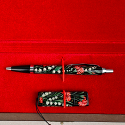 Набор "Ландыши и гвоздики" флешка и ручка Parker с ручной росписью Палех в футляре