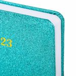 Ежедневник датированный 2023 А5 138x213 мм BRAUBERG "Sparkle", под кожу, блестки, бирюзовый, 114111