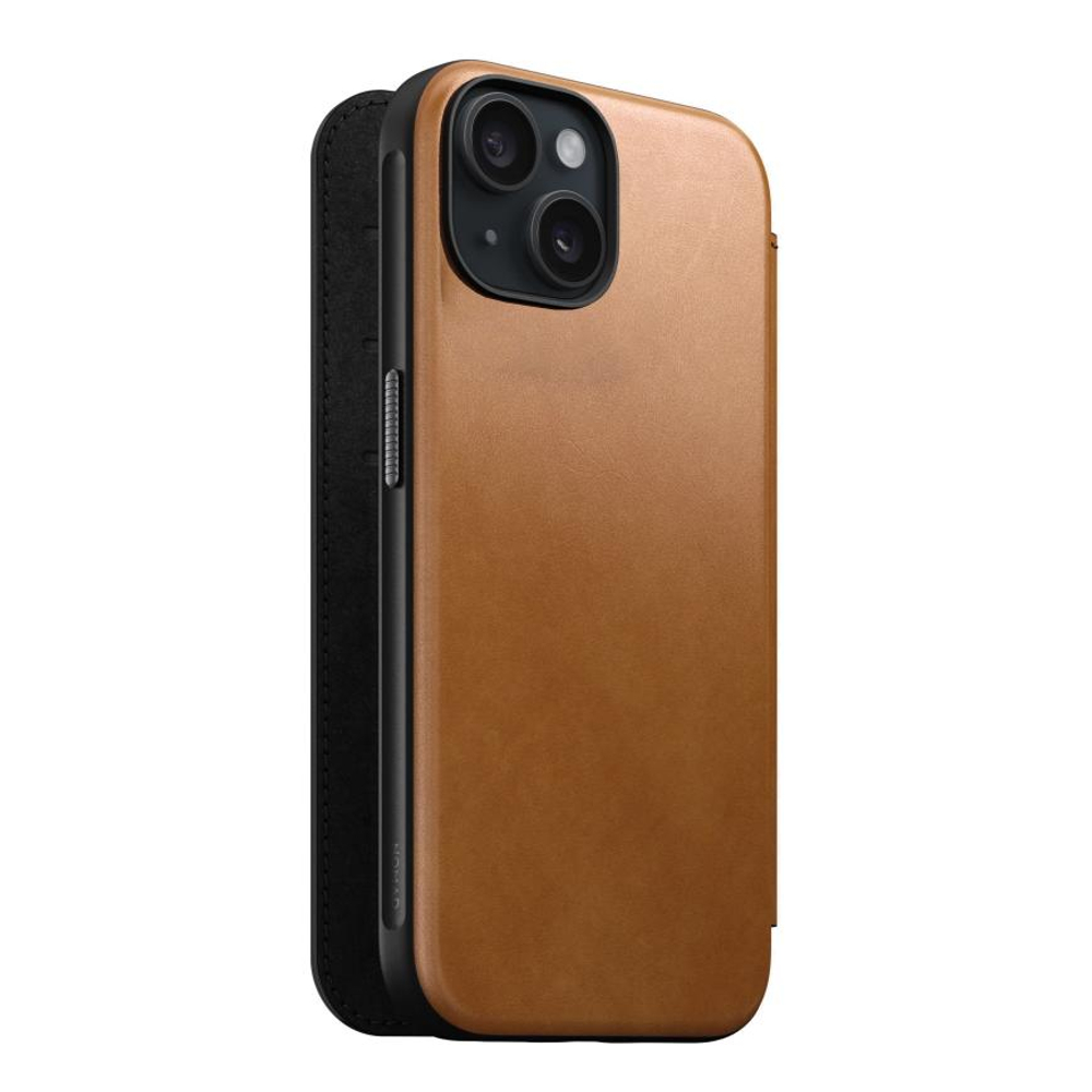 Кожаный чехол-книжка MagSafe Nomad Modern Leather Folio для iPhone 15 Чехол из натуральной цельнозерновой кожи ECCO. Вмещает до трёх карт