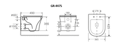 Унитаз подвесной Grossman Style GR-4475S Безободковый с тонкой крышкой, 1 место