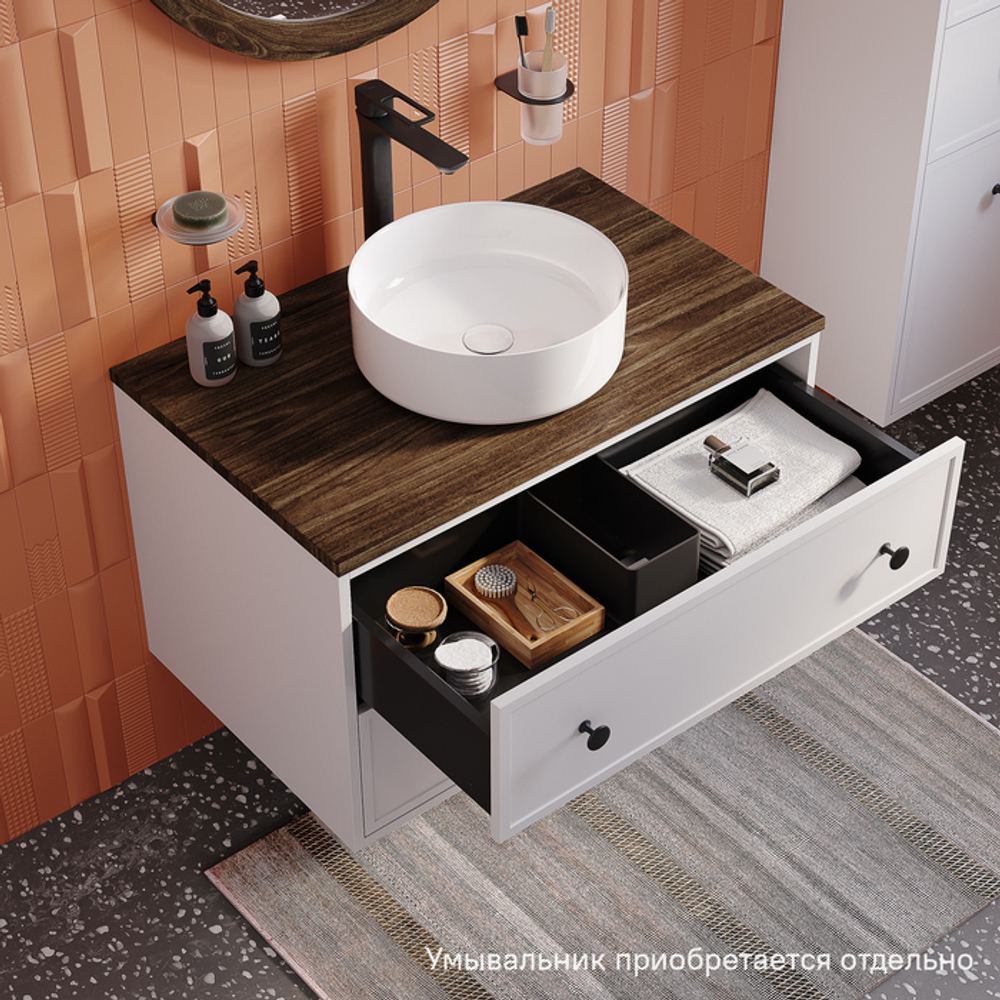 Тумба подвесная IDDIS Torr, со столешницей МДФ, макадамия орех, 80 см, белый матовый, TOR80WMi95K