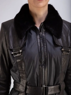 Пальто из натуральной кожи и ткани