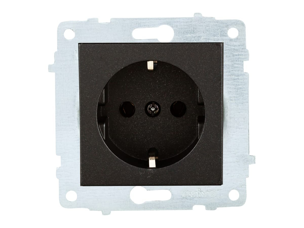 Розетка 1 местная OVIVO 16А с/з черный металлик 600-000317-217