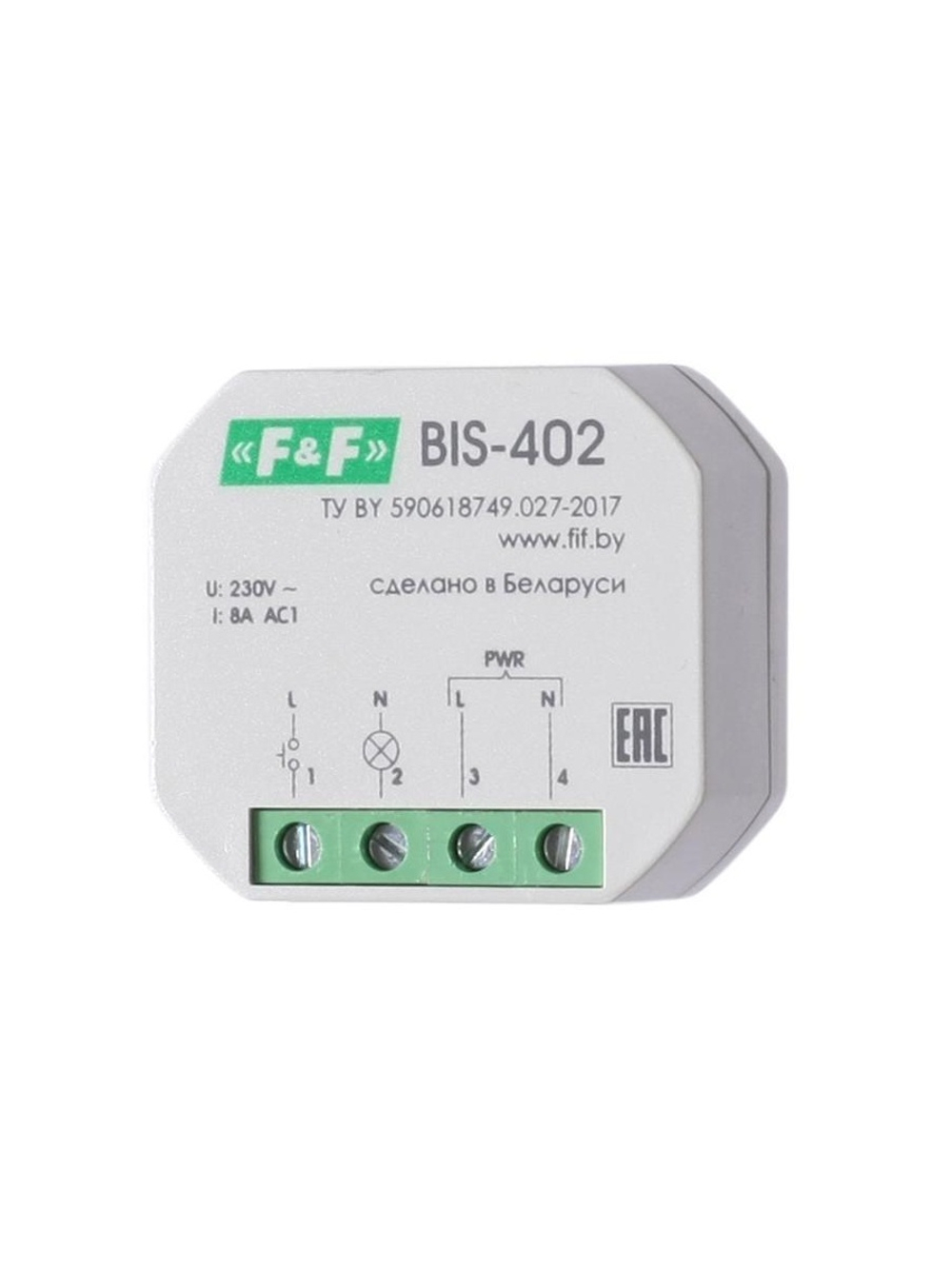 Реле импульсное BIS-402 (для установки в монтажную коробку 230В 8А 1Z IP40) F&F EA01.005.002