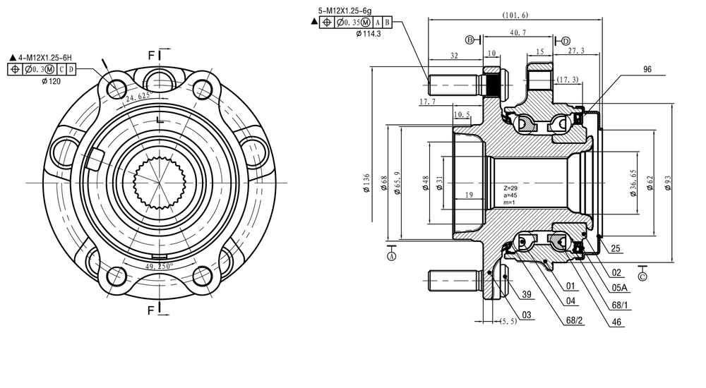 Ступица передняя в сборе L NISSAN Teana (J32) 08 mot.2.5L GANZ GIK05046