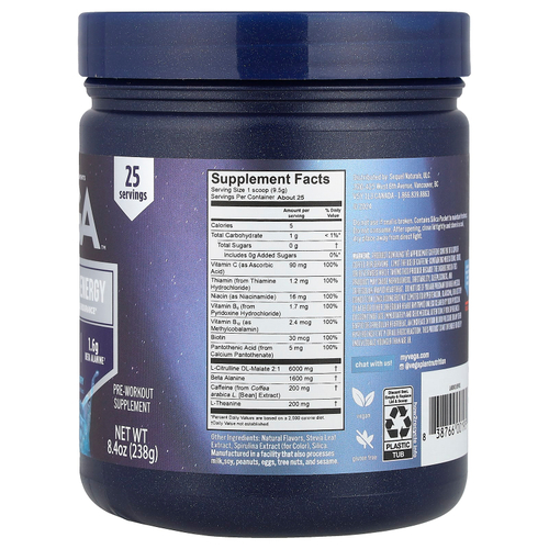 Vega, Pre-Workout Energy, голубая малина, 238 г (8,4 унции)
